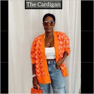 Zara Geometric knit jacquard sweater cardigan